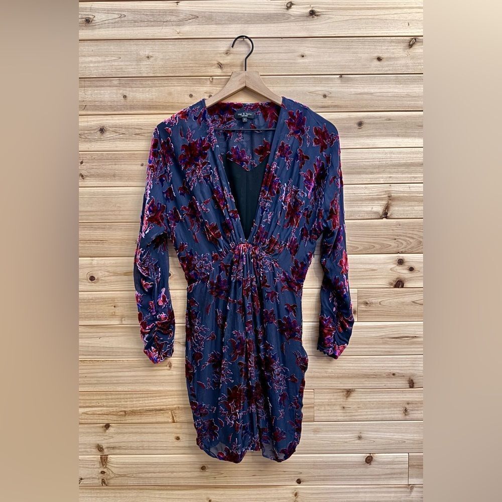 Rag & Bone Size 2 Burgundy Floral Velvet Burnout Slinky Eloise Mini Dress